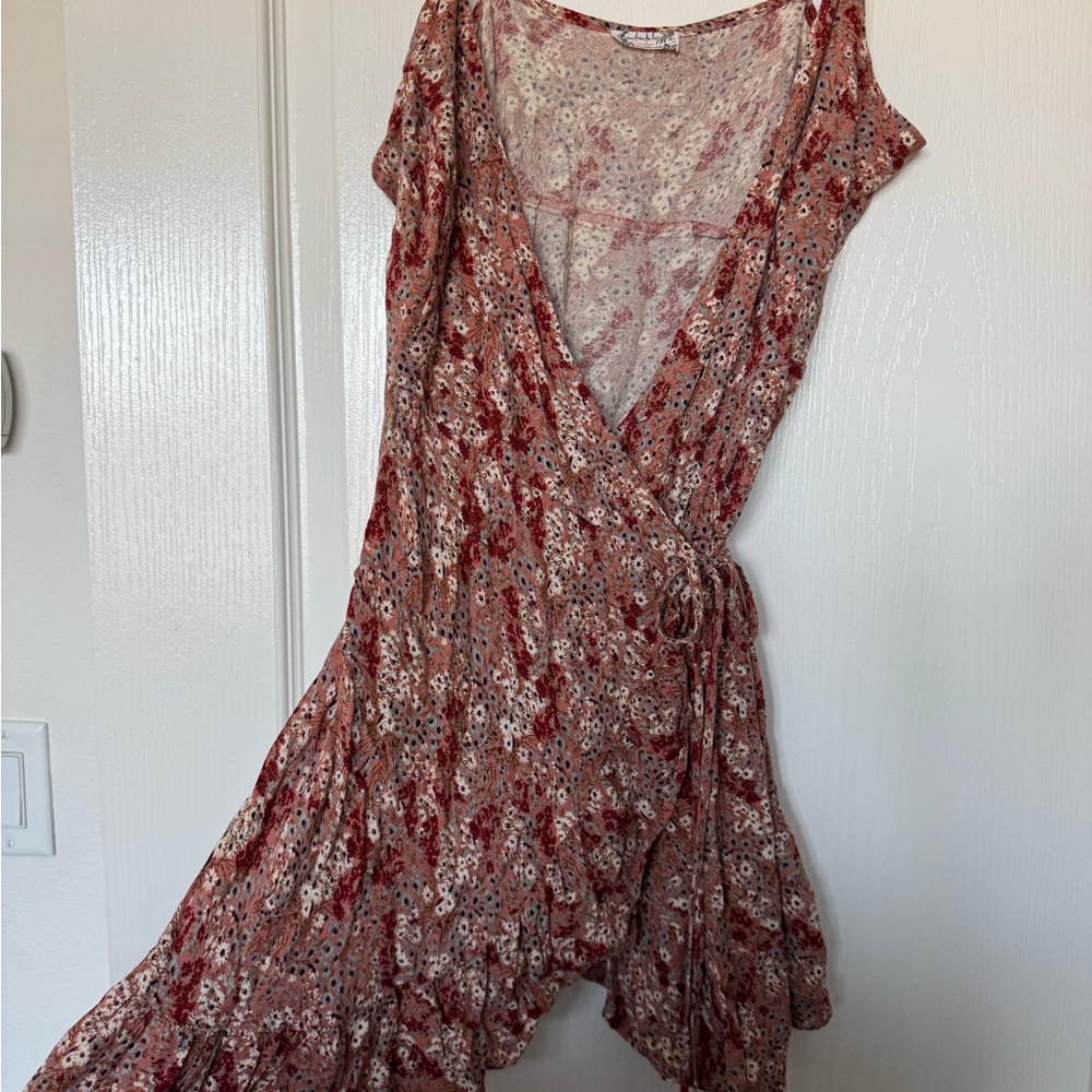 Free People All My Love Pink Multi Floral Print Wrap Slip Dress Sz-M - Picture 6 of 9